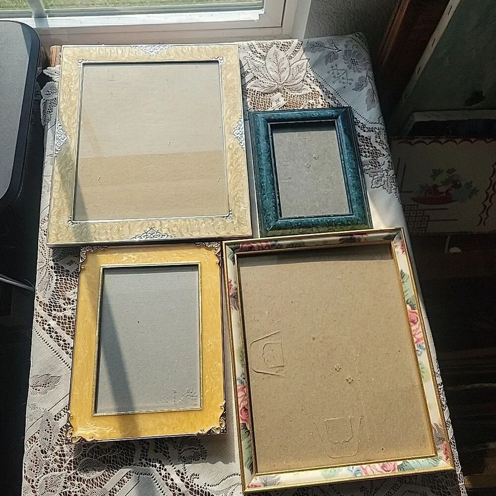 Vtg Lot of 4 Picture Frames Floral Enamel 80s style Chic Cottage Romantic Shabby